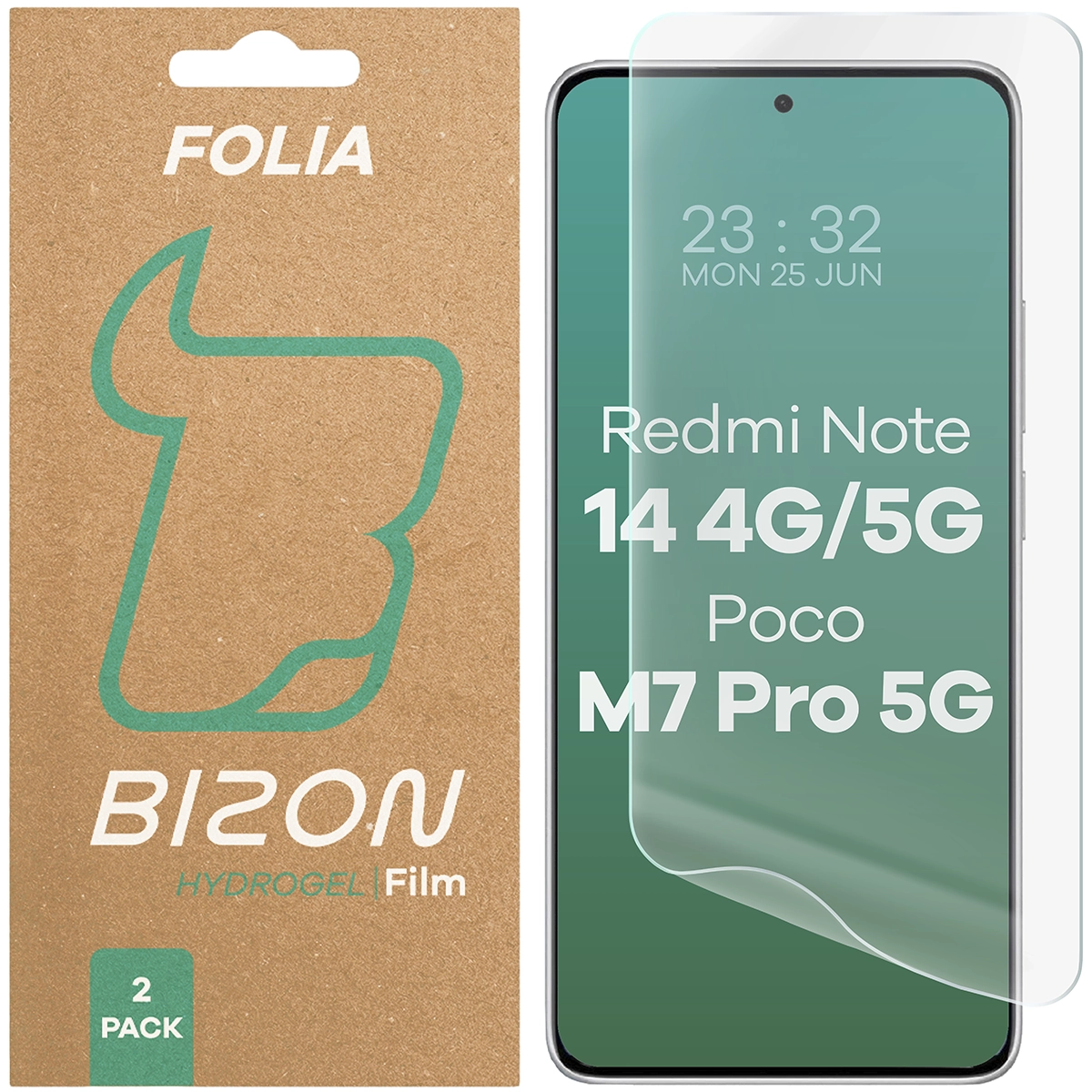 Folia hydrożelowa na ekran Bizon Film Hydrogel Front Duo do Xiaomi Redmi Note 14 / Poco M7 Pro 5G, 2 sztuki